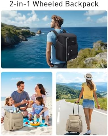 TOURIT Rolling Cooler Backpack: Leakproof Waterproof Insulated 36 Cans Beach Cooler with Wheels and Handle Outdoor Camping Picnic Travel