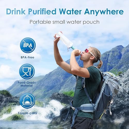 Waterdrop Gravity Water Filter Straw, Camping Water Filtration System, Water Purifier Survival for Travel, Backpacking and Emergency Preparedness, 1.5 gal Bag, 0.1 Micron, Light Blue