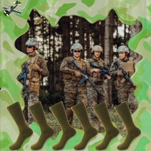 10 Pairs Men's Military Socks - Warm Army Crew Boot Socks in Green for Soldier, Policemen, Firefighter