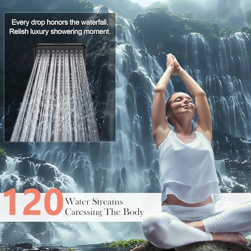 Filtered Shower Head with Handheld Matte Black - High Pressure 6 Modes, 120 Anti-clog Nozzles, Detachable Showerhead with Hard Water Filters, Extra Long 6ft Hose, Power Wash Mode for Bathroom