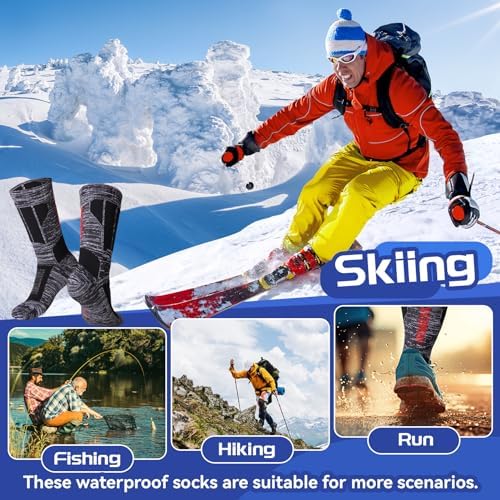 Jspupifip Unisex Waterproof Socks Water Resistant Socks Waterproof Breathable Hiking Wading Skiing Fishing Sock for Men Women