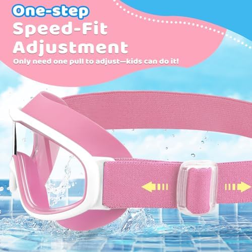 Vvinca Kids Goggles with Comfort Fabric Strap, Kids Swim Goggles Wide View Anti-Fog/UV No Leaking Swimming Goggles for 3-14