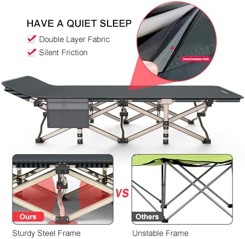 ATORPOK Camping Cot, Outdoor Folding Cot Bed with Pad and Pillow for Adults Heavy Duty Sleeping Cot with Carrying Bag, Portable Camp Cots for Camping Tent Travel Office (Blue)