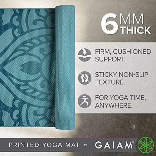 Gaiam Yoga Mat - Premium 6mm Print Extra Thick Non Slip Exercise & Fitness Mat for All Types of Yoga, Pilates & Floor Workouts (68"L x 24"W x 6mm Thick)