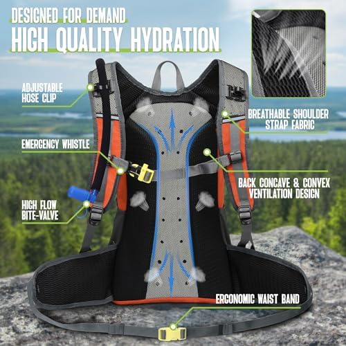 N NEVO RHINO Hydration Backpack, 18L Multipurpose Hiking Backpack with 3L Water Bladder, Water Backpack Insulated Hydration Pack Ideal for Hiking and Cycling