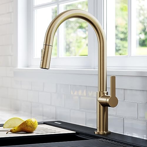 KRAUS Oletto Single Handle Pull Down Kitchen Faucet in Spot Free Antique Champagne Bronze, KPF-2820SFACB