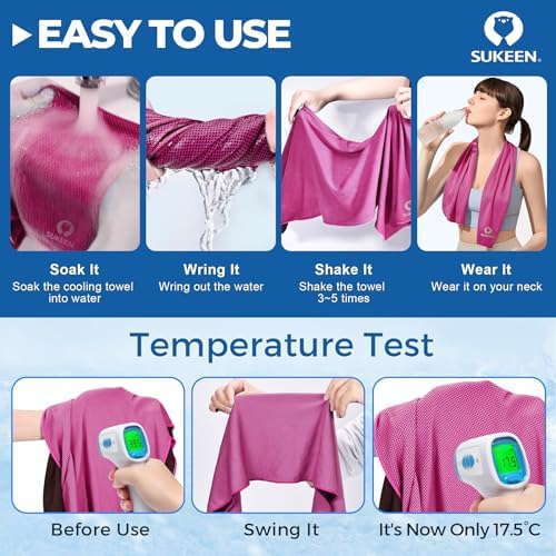 Sukeen Cooling Towels 6 Pack (40"x 12"), Neck and Face, Cool Sweat and Lightweight Breathable Towels for Hot Weather, Yoga, Sports, Workout, Running, Gym, Camping, Fitness