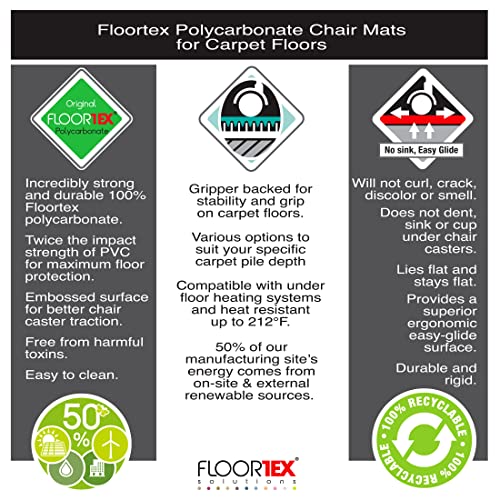 Floortex Cleartex Ultimat Polycarbonate Chair Mat for High Pile Carpets, 60 X 48, Clear