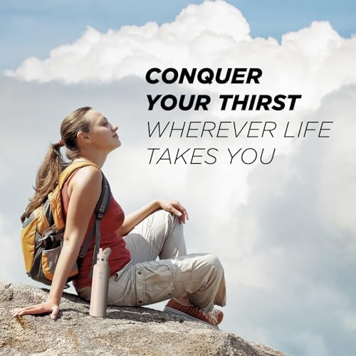 IRON °FLASK Camping & Hiking Hydration Canteens - 3 Lids (Narrow Straw Lid) Leak Proof Vacuum Insulated Stainless Steel - Hot & Cold Double Walled Sports Water Bottle - Sand, 24 Oz