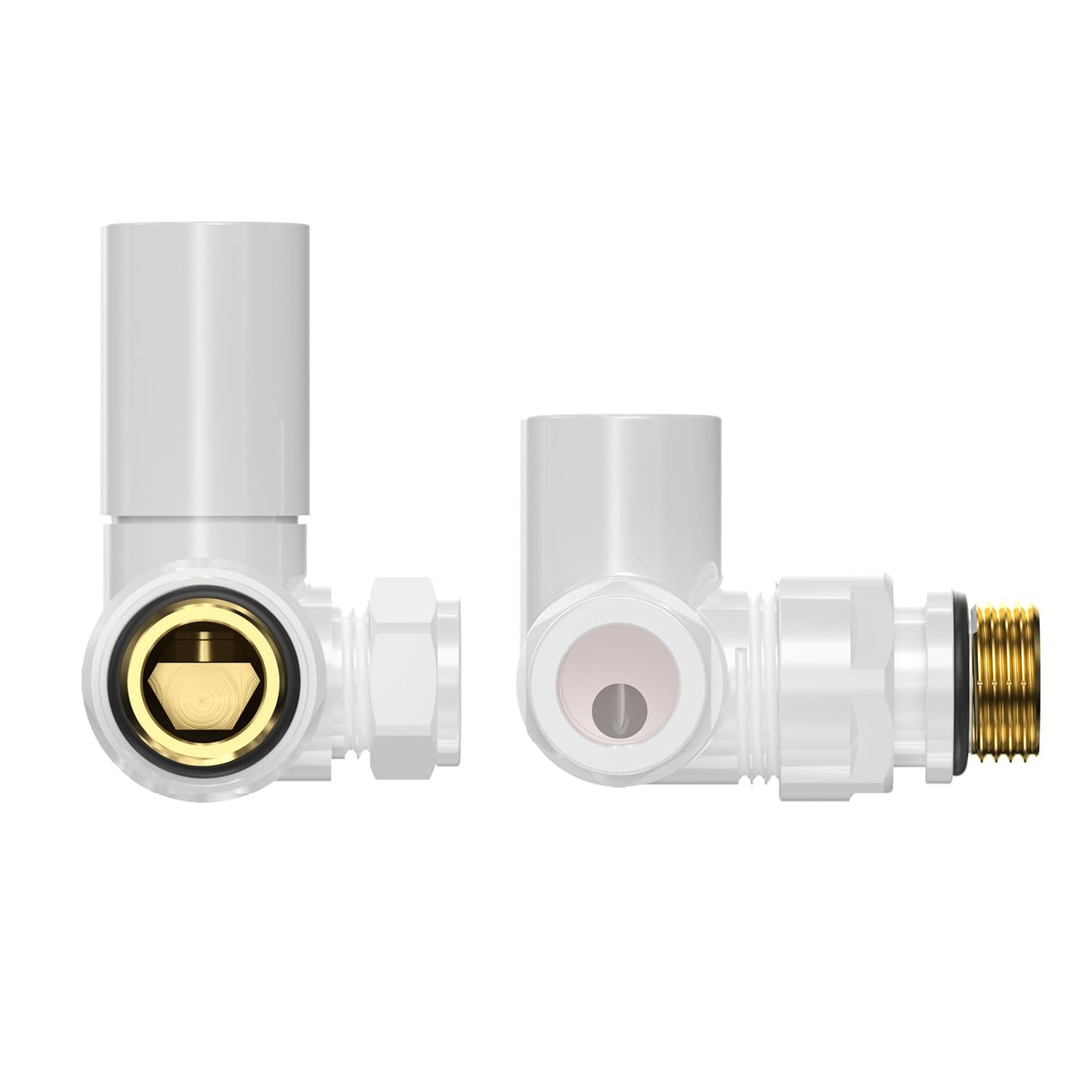 VANCOCO Glossy White 1/2"×15mm Corner Radiator Valve Round with Lockshield,Manual Radiator Valve Standard Connection for Heated Towel Rail and Central Heating Modern Bathroom