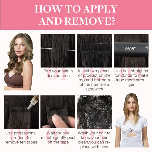 GOO GOO Tape in Hair Extensions Human Hair, 3/8/613 Balayage Walnut Brown to Ash Brown and Bleach Blonde, 18inch 50g 20pcs, Thick Ends Straight Seamless, Invisible Tape in Hair Extensions Human Hair