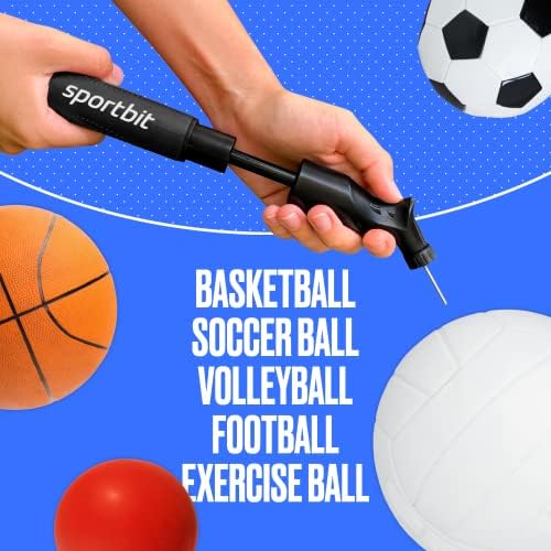 SPORTBIT Ball Pump for Sports Balls - Push & Pull Inflating System - Hand Pump for All Exercise Balls - Volleyball Pump, Basketball Inflator, Football & Soccer Ball Air Pump - Goes with 5 Needles Set