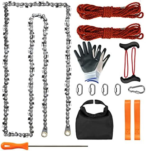 Rope Saw for Tree Limbs, 55 Inch Chain Saw with 70 Sharp Teeth & 46 Feet Ropes Kit, High Limb Pocket Chainsaw