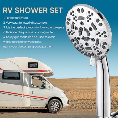 Cobbe High Pressure 8 Functions Shower Head with handheld - Powerful Detachable Shower Head Set for Low Water Pressure - Tool-less 1-Min Installation, Extra Long 60" Stainless Steel Hose (Chrome)