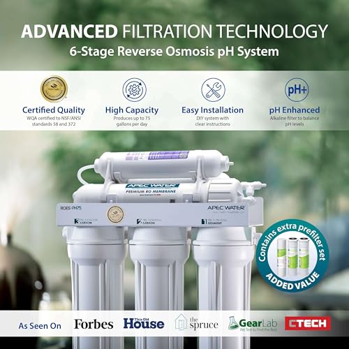 APEC Water Systems ROES-PH75 Essence Series Top Tier Alkaline Mineral pH+ 75 GPD 6-Stage Certified Ultra Safe Reverse Osmosis Drinking Water Filter System with Extra High Capacity Filter Set Stage 1-3