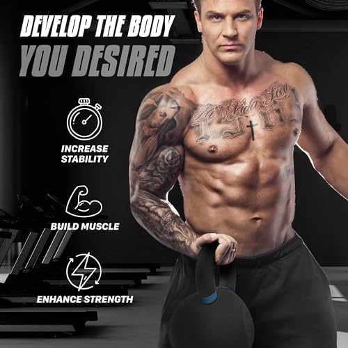 Yes4All Powder Coated Cast Iron Kettlebell Strength Training Kettlebells Weight Set for Full Body Workout, Home Gym