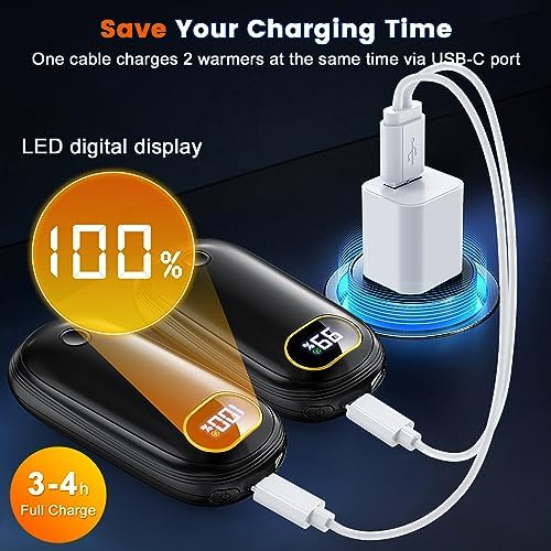 Hand Warmers Rechargeable, 14000mAh Electric Hand Warmer 2 Pack Dual-Sided Heating 17Hrs Warmth Max 131℉ USB-C Portable Pocket Heater for Raynauds, Hunting, Golf, Camping