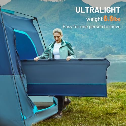 TIMBER RIDGE Lightweight Aluminum Camping Cot, 20-Second Quick Set-Up Folding Cot with Zipper Closure, Portable Carry Bag Included for Camping, Travel and Outdoors, Support up to 225lbs, Blue