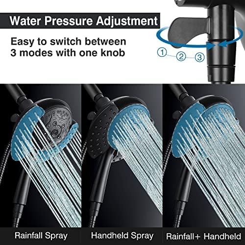 Shower Head with Handheld High Pressure: 2-IN-1 Shower Head with 7.2" Rainfall Shower & Handheld Shower Head with Hose Black, Shower Trim Systems