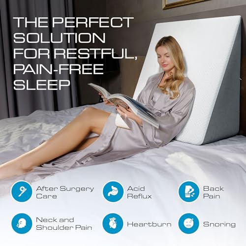 Kölbs Bed Wedge Pillow Extra Wide with Memory Foam Top, Large 12 Height (31 x 33 x 12) Stylish Jacquard Cover for Sleeping and Acid Reflux
