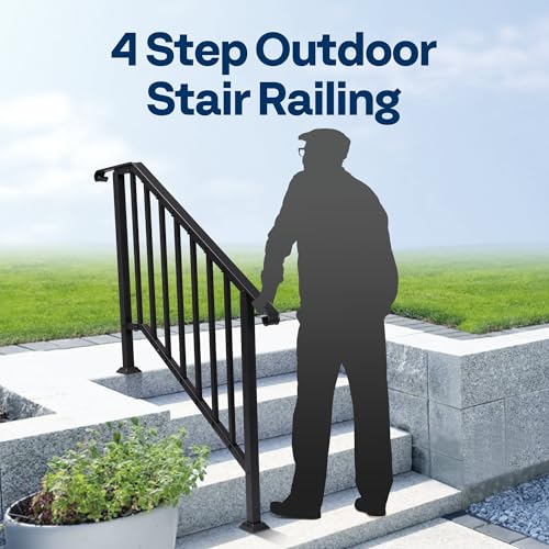 VIVOHOME 2-Pack Wrought Iron Hand Rails for Outdoor Steps β 40.6" Curved Ends and Safety Balusters Exterior Railing Kit for Porch, Deck, or Indoor Stairs (4-Step, Black)