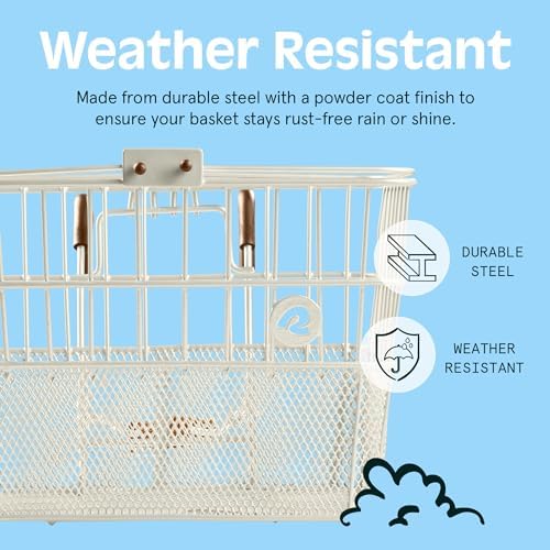 Retrospec Apollo Detachable Front Bike Basket Steel Half-Mesh with Integrated Detachable Hooks and Built-In Handle, Easy Assembly and Portability for Bicycles