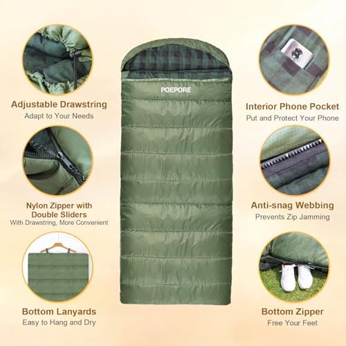Flannel Sleeping Bag 0 Degree Cold Weather for Adults XXL Sleeping Bag 4 Season Big and Tall with Compression Sack