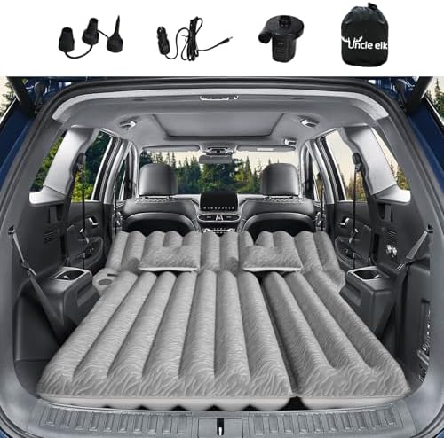 SUV Air Mattress: Inflatable Car Air Mattress for Camping, Flocking Car Bed with Air Pump & 2 Pillows, Portable Sleeping Pad Mattress for Home Car Travel Camping Grey