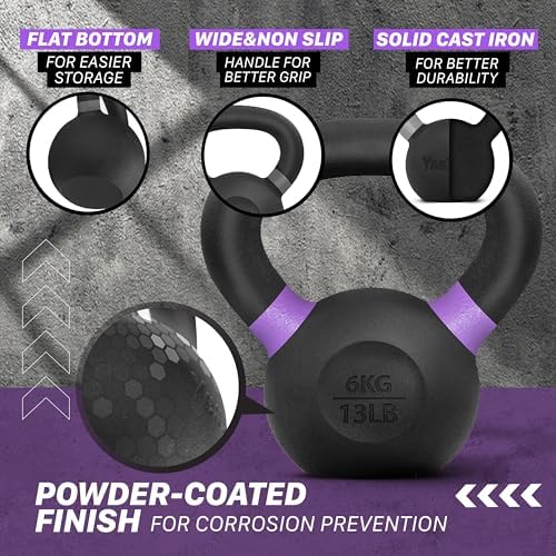 Yes4All Powder Coated Cast Iron Kettlebell Strength Training Kettlebells Weight Set for Full Body Workout, Home Gym