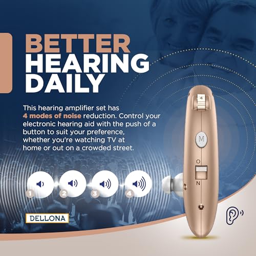 Dellona High-Performance Hearing Aids for Seniors Severe Hearing Loss, (Pair) Rechargeable Hearing Aids, Comfort Design Hearing Aid, Hearing Aids for Seniors Rechargeable with Noise Cancelling, PSAP Hearing Amplifier to Aid and Assist Hearing,(Beige)