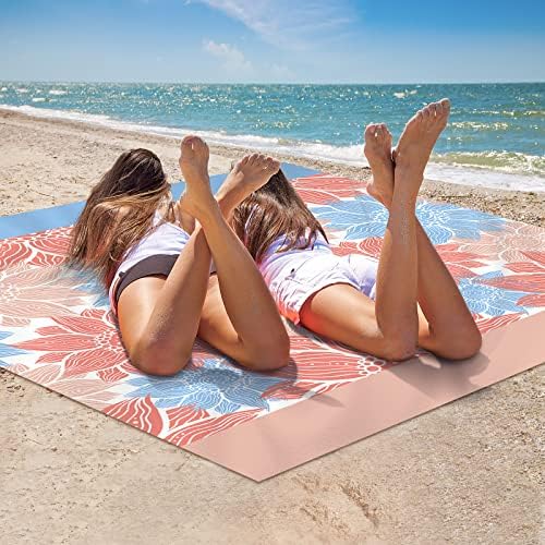 Beach Blanket Sandproof Extra Large Beach Mat Adults Waterproof Quick Drying Sand Free Mat Made by Premium Polyester with 4 Stakes & 4 Corner Pockets for Outdoor Travel Camping Hiking