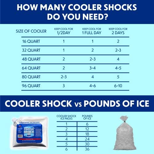 Cooler Shock Reusable Ice Packs for Cooler - Long Lasting Cold Freezer Packs for Coolers and Lunch Boxes - Cooler Ice Packs for Camping Gear, Fishing, Road Trips, Beach Must Haves
