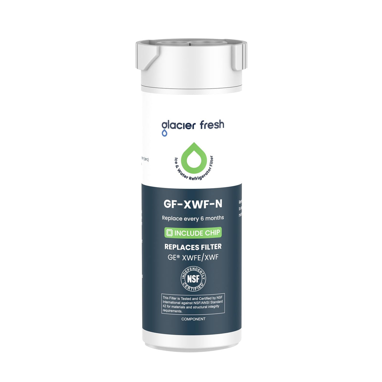 GLACIER FRESH Water Filter Compatible with XWFE (Built-in CHIP), Replacement for GE XWFE, XWF Refrigerator Water Filter NSF/ANSI 42 Certification Pack of 1