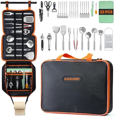 Camping Cooking Utensils Set Grilling Cookware Camp Kitchen Rotating Marshmallow Roasting Sticks BBQ Forks, Portable RV Camping Essentials Camper Must Haves for Cookouts Open Fire Pit