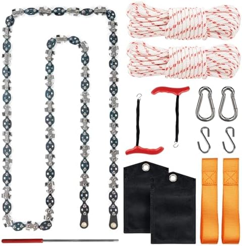 53 Inch High Reach Tree Limb Hand Rope Saw, 68 Sharp Teeth Blades on Both Sides, Folding Rope Chain Saw, High Limb Pocket Chainsaw