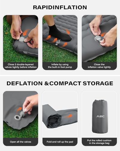 A2C Camping Sleeping Pad, Ultralight Inflatable Sleeping Pads with Built-in Foot Pump & Pillow, Compact Camping Mattress for Backpacking, Hiking, and Traveling