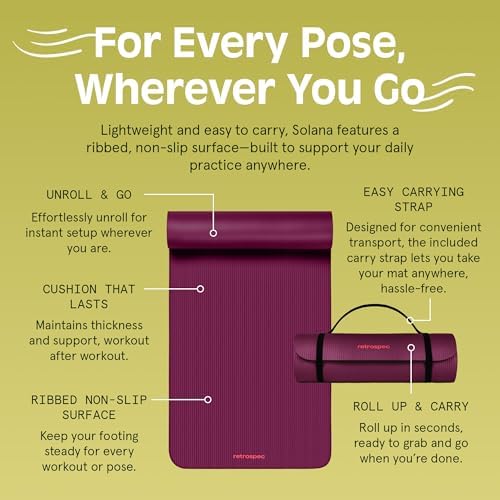 Retrospec Solana Yoga Mat 1" Thick With Nylon Carry Strap for Men & Women - Non Slip Exercise Mat for Home Yoga, Pilates, Stretching, Floor & Fitness Workouts