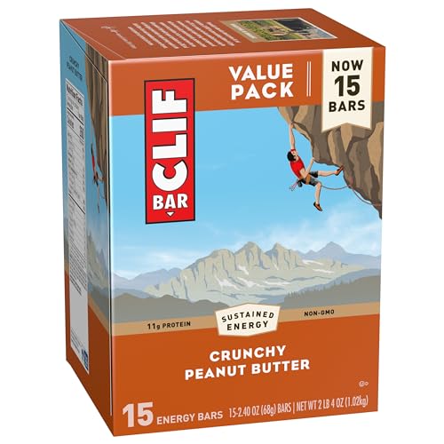 CLIF BAR - Protein Bars - Crunchy Peanut Butter - Made with Organic Oats - Energy Bars - Non-GMO (15 Pack)