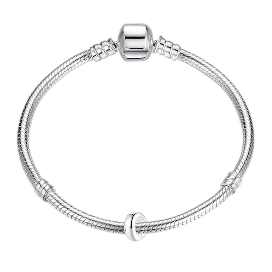LAMOONY Clip Stopper Charms Sterling Silver Rondelle Spacer Bead for Bracelets (Silver) (Silver-4pcs)