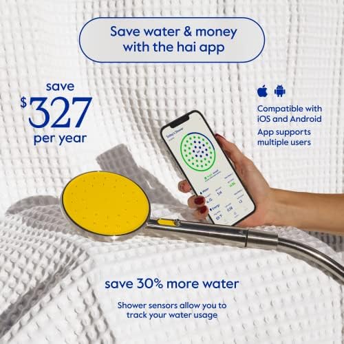 hai Smart Shower Head, Bluetooth Handheld Water Saving Showerhead with Adjustable High Pressure to Spa-Like Mist, Stainless Steel, Easy Installation, Customizable LED Lights, Citron, 1.8 GPM