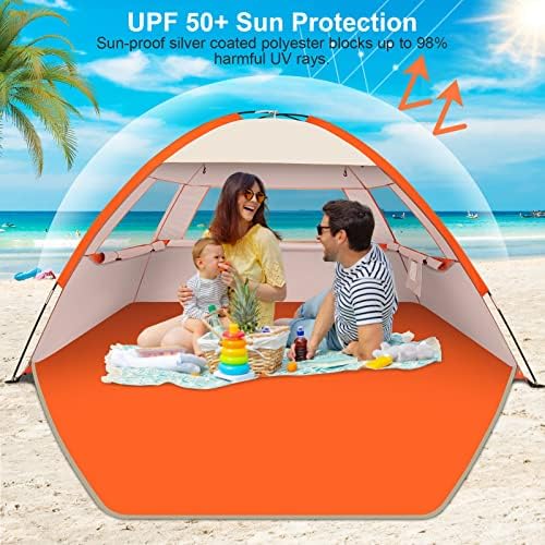 Gorich Beach Tent Sun Shelter for 3/4-5/6-7/8-10 Person with UPF 50+ UV Protection, Lightweight & Easy Setup Beach Shade Canopy, Portable Beach Shade Tent Beach Cabana