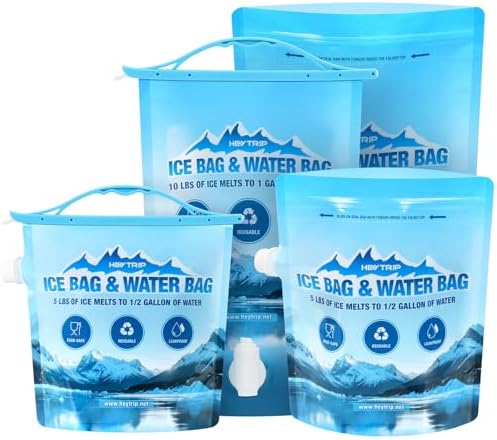 HEYTRIP 4 Pack Reusable Ice Bags for Cooler 2.5lb 5lb Ice Cube Bags, Long Lasting Cold Dry Freezer Packs, Leakproof Water Container - Fill it with Ice to Keep Cooler Cold and Drink its ICY Water