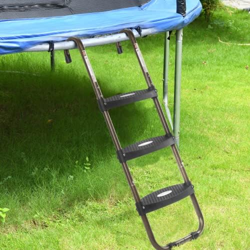 HBTower Trampoline Ladder, 3-Step Trampoline Steps with Horizontal Wide Steps, Skid-Proof Steps Universal Hook, UV Treated Steel, 220Lbs Capacity Trampoline Stairs Accessories for Kids/Children