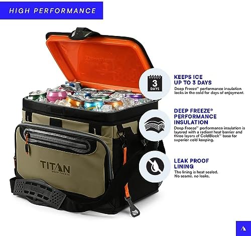 Arctic Zone Titan Deep Freeze Cooler - Zipperless Hardbody Cooler - Small & Large Capacity- Beach & Camping Cooler - Deep Freeze Insulation, HardBody Liner, and SmartShelf