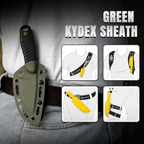Kizer Hare Fixed Blade Knife with Sheath, 3.14" D2 Steel Blade EDC Fixed Blade Hunting Knives with Black G10 Handle, Small Bushcraft Survival Neck Knives, Outdoor Camping Knife for Men Women, 1077M1