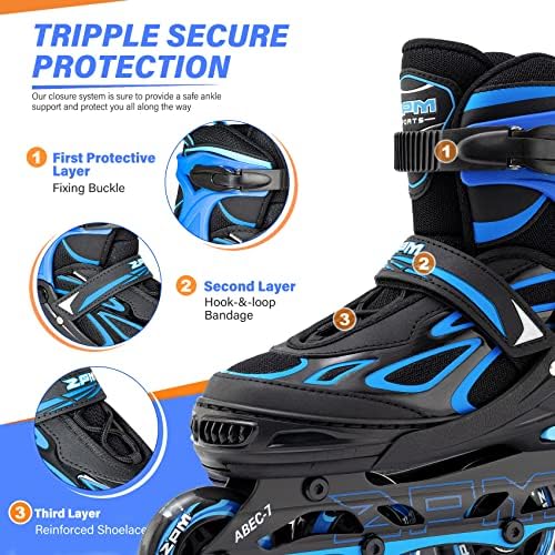 2PM SPORTS Vinal Girls Adjustable Flashing Inline Skates, All Wheels Light Up, Fun Illuminating Skates for Kids Men Adult Women and Boys
