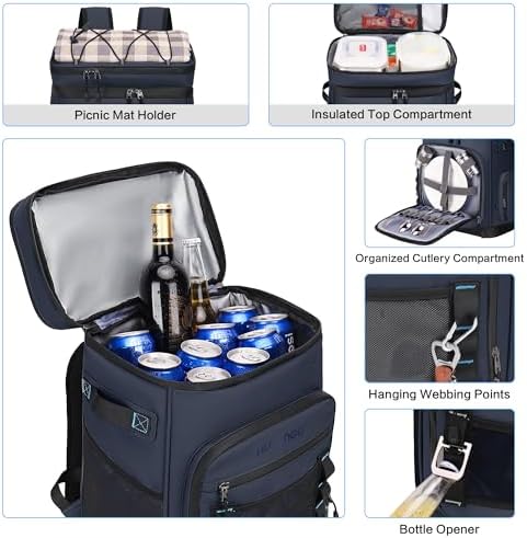 48Cans Large Cooler Backpack, Leakproof Insulated Backpack Cooler for Men & Women, Waterproof, 30L, Dark Blue