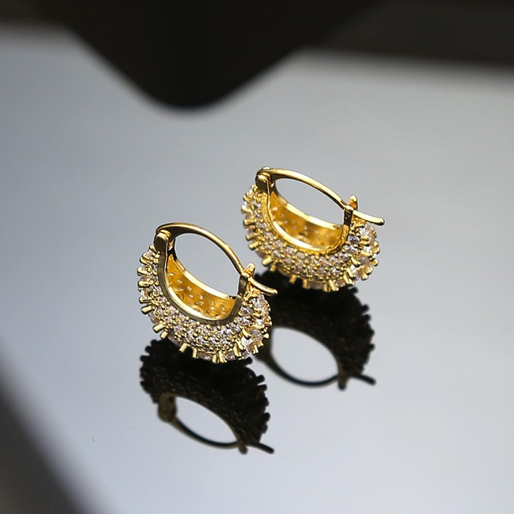 MIKAMU 14K Gold Thick Oval Hoop Earrings for Women CZ cubic zirconia Gold Plated trendy Thick Oval Earring for Women Jewelry (gold)