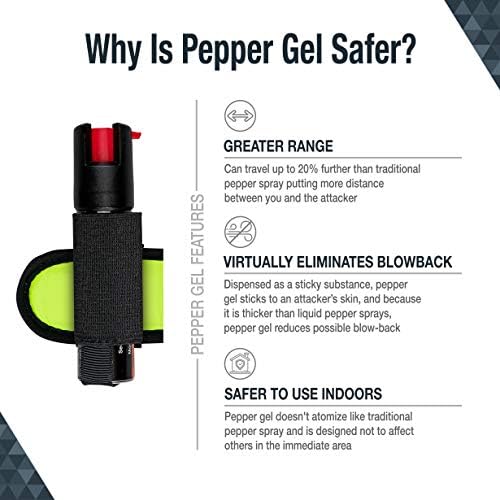 SABRE Runner Pepper Gel, Maximum Police Strength OC Spray, Reflective Hand Strap for Easy Carry & Quick Access, 0.67 fl oz, Secure & Easy to Use Safety, Optional Clip-On Alarm & LED Armband Combos
