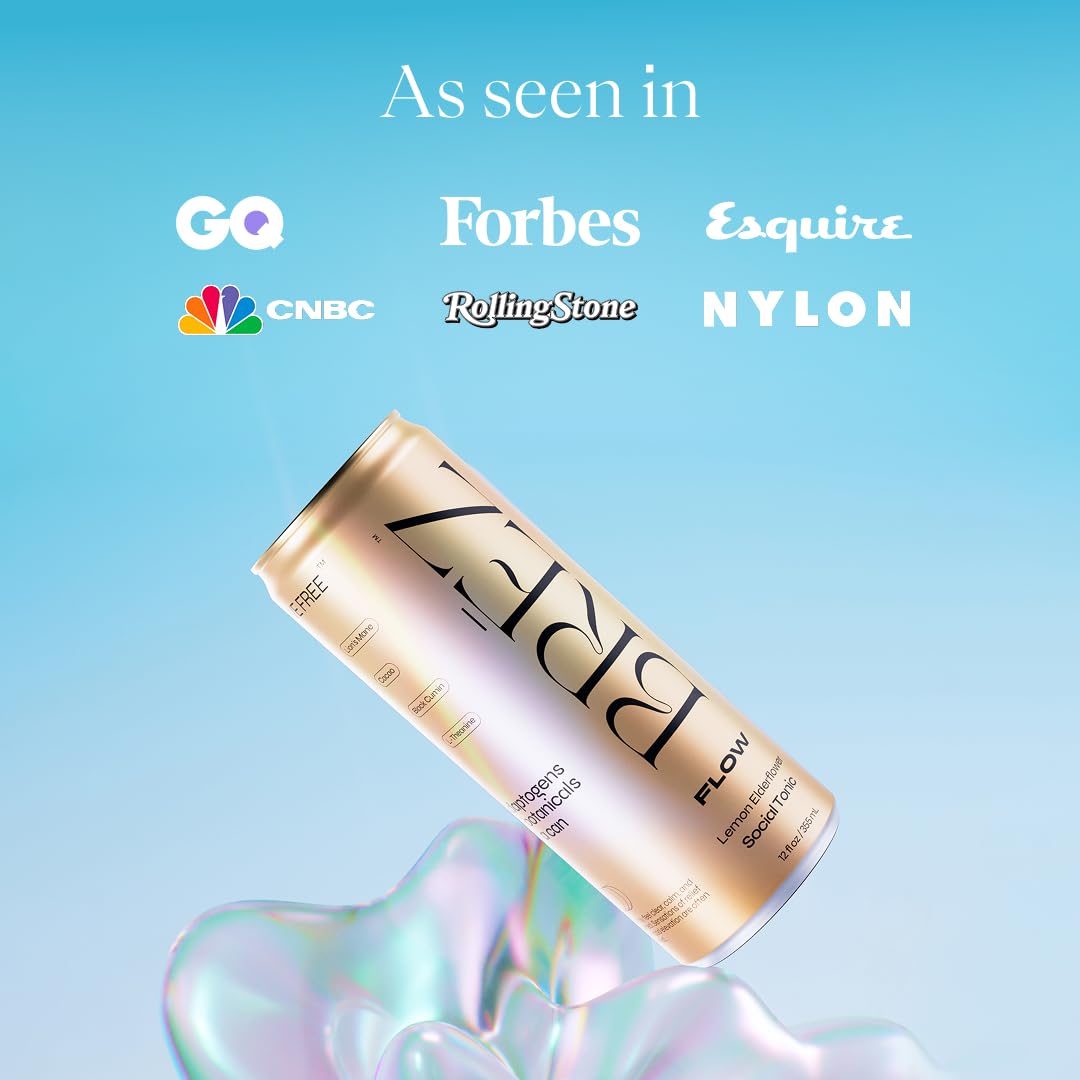 BREZ FLOW Lion’s Mane Mushroom Drink, 6-Pack, Non-Infused, Adaptogens, Relieving, Uplifting, and Social, Sparkling Lemon Elderflower Tonic 12 Fl oz